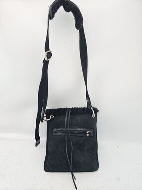 UGG Black Suede Crossbody Bag with Shearling Trim 7x9